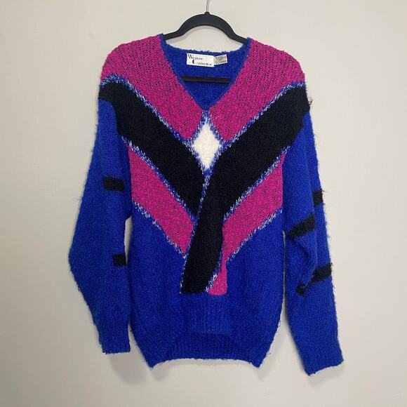 Western Connection Sweaters - Vintage Western Connection V-Neck Sweater Pink Purple Black M